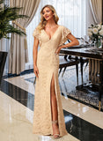 Gia A-Line V-neck Floor-Length Bridesmaid Dress With Split Front STAP0012854