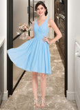 Mabel A-line V-Neck Knee-Length Chiffon Bridesmaid Dress With Ruffle STAP0012855