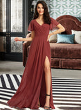 Germaine A-Line V-neck Floor-Length Bridesmaid Dress With Split Front STAP0012856