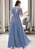 Camryn A-line V-Neck Floor-Length Chiffon Bridesmaid Dress With Ruffle STAP0012857