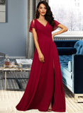 Abril A-line V-Neck Floor-Length Chiffon Bridesmaid Dress STAP0012858