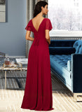 Abril A-line V-Neck Floor-Length Chiffon Bridesmaid Dress STAP0012858