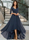 Alejandra A-Line V-neck Asymmetrical Bridesmaid Dress With Pleated STAP0012859