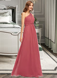 Valery A-line One Shoulder Floor-Length Chiffon Bridesmaid Dress With Ruffle STAP0012860