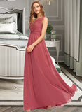 Valery A-line One Shoulder Floor-Length Chiffon Bridesmaid Dress With Ruffle STAP0012860