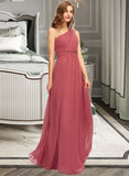 Valery A-line One Shoulder Floor-Length Chiffon Bridesmaid Dress With Ruffle STAP0012860