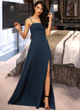 Hallie A-Line Square Neckline Floor-Length Chiffon Bridesmaid Dress With Split Front STAP0012864