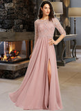 Jaidyn A-Line Scoop Neck Floor-Length Bridesmaid Dress With Split Front STAP0012865