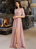 Jaidyn A-Line Scoop Neck Floor-Length Bridesmaid Dress With Split Front STAP0012865