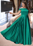 Eliana Ball-Gown/Princess Off-the-Shoulder Floor-Length Satin Bridesmaid Dress With Split Front Pockets STAP0012866