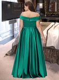 Eliana Ball-Gown/Princess Off-the-Shoulder Floor-Length Satin Bridesmaid Dress With Split Front Pockets STAP0012866