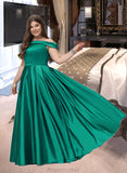 Eliana Ball-Gown/Princess Off-the-Shoulder Floor-Length Satin Bridesmaid Dress With Split Front Pockets STAP0012866