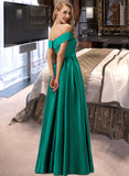 Eliana Ball-Gown/Princess Off-the-Shoulder Floor-Length Satin Bridesmaid Dress With Split Front Pockets STAP0012866