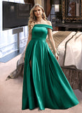 Eliana Ball-Gown/Princess Off-the-Shoulder Floor-Length Satin Bridesmaid Dress With Split Front Pockets STAP0012866