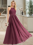 Aileen A-Line Square Neckline Floor-Length Chiffon Lace Bridesmaid Dress STAP0012873