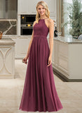 Aileen A-Line Square Neckline Floor-Length Chiffon Lace Bridesmaid Dress STAP0012873