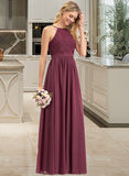 Aileen A-Line Square Neckline Floor-Length Chiffon Lace Bridesmaid Dress STAP0012873