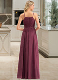 Aileen A-Line Square Neckline Floor-Length Chiffon Lace Bridesmaid Dress STAP0012873