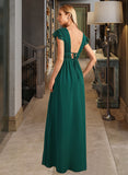 Kaylynn A-Line V-neck Floor-Length Bridesmaid Dress With Split Front STAP0012874