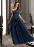 Shannon A-Line One-Shoulder Floor-Length Bridesmaid Dress With Ruffle STAP0012875