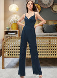 Kaylie Jumpsuit/Pantsuit V-Neck Floor-Length Chiffon Bridesmaid Dress With Ruffle STAP0012877