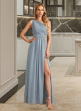 Savanah A-Line One-Shoulder Floor-Length Bridesmaid Dress With Lace Sequins STAP0012878