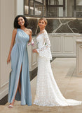 Savanah A-Line One-Shoulder Floor-Length Bridesmaid Dress With Lace Sequins STAP0012878