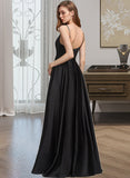 Nadine A-Line Square Neckline Floor-Length Satin Bridesmaid Dress With Split Front Pockets STAP0012879