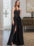 Nadine A-Line Square Neckline Floor-Length Satin Bridesmaid Dress With Split Front Pockets STAP0012879