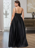 Nadine A-Line Square Neckline Floor-Length Satin Bridesmaid Dress With Split Front Pockets STAP0012879