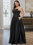 Nadine A-Line Square Neckline Floor-Length Satin Bridesmaid Dress With Split Front Pockets STAP0012879