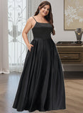 Nadine A-Line Square Neckline Floor-Length Satin Bridesmaid Dress With Split Front Pockets STAP0012879