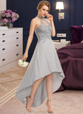 Dahlia A-line Halter Asymmetrical Chiffon Lace Bridesmaid Dress STAP0012881