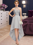 Dahlia A-line Halter Asymmetrical Chiffon Lace Bridesmaid Dress STAP0012881