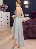 Dahlia A-line Halter Asymmetrical Chiffon Lace Bridesmaid Dress STAP0012881