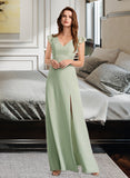 Anahi A-Line V-neck Floor-Length Bridesmaid Dress With Split Front STAP0012883