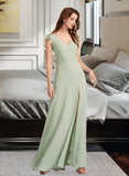 Anahi A-Line V-neck Floor-Length Bridesmaid Dress With Split Front STAP0012883