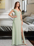 Anahi A-Line V-neck Floor-Length Bridesmaid Dress With Split Front STAP0012883