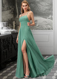 Akira A-LineSquareNecklineFloor-LengthChiffonBridesmaidDressWithSplitFrontPockets#251385 STAP0012885