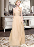 Denise A-Line One-Shoulder Floor-Length Chiffon Bridesmaid Dress With Ruffle Flower(s) STAP0012887