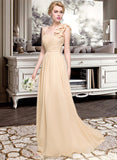 Denise A-Line One-Shoulder Floor-Length Chiffon Bridesmaid Dress With Ruffle Flower(s) STAP0012887