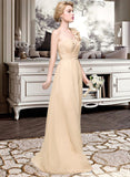 Denise A-Line One-Shoulder Floor-Length Chiffon Bridesmaid Dress With Ruffle Flower(s) STAP0012887