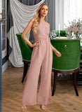 Julia Jumpsuit/Pantsuit High Neck Floor-Length Bridesmaid Dress With Pleated STAP0012888