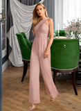 Julia Jumpsuit/Pantsuit High Neck Floor-Length Bridesmaid Dress With Pleated STAP0012888