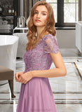 Hedda A-Line V-neck Floor-Length Chiffon Bridesmaid Dress With Split Front STAP0012890