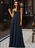 Cherish A-Line V-neck Floor-Length Chiffon Bridesmaid Dress With Ruffle STAP0012891