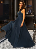 Cherish A-Line V-neck Floor-Length Chiffon Bridesmaid Dress With Ruffle STAP0012891