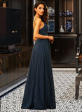 Cherish A-Line V-neck Floor-Length Chiffon Bridesmaid Dress With Ruffle STAP0012891