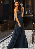 Cherish A-Line V-neck Floor-Length Chiffon Bridesmaid Dress With Ruffle STAP0012891