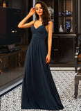 Cherish A-Line V-neck Floor-Length Chiffon Bridesmaid Dress With Ruffle STAP0012891